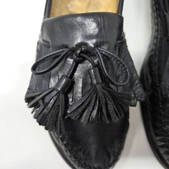 SANTONI RELAXED ITALY BLACK KILTIE TASSEL LOAFERS MOC TOE MENS SIZE 9.5 EE WIDE main image 4